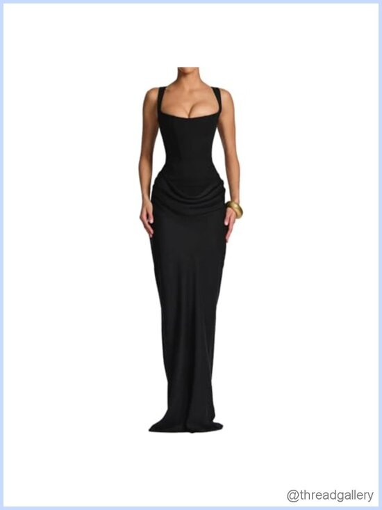 Dresses & Skirts - Corset Bodycon Ruched Lace Up Back Maxi Dress Formal Wedding Guest